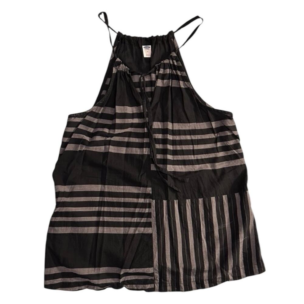 Old Navy Black and Gray Striped Block Tank Top Blouse